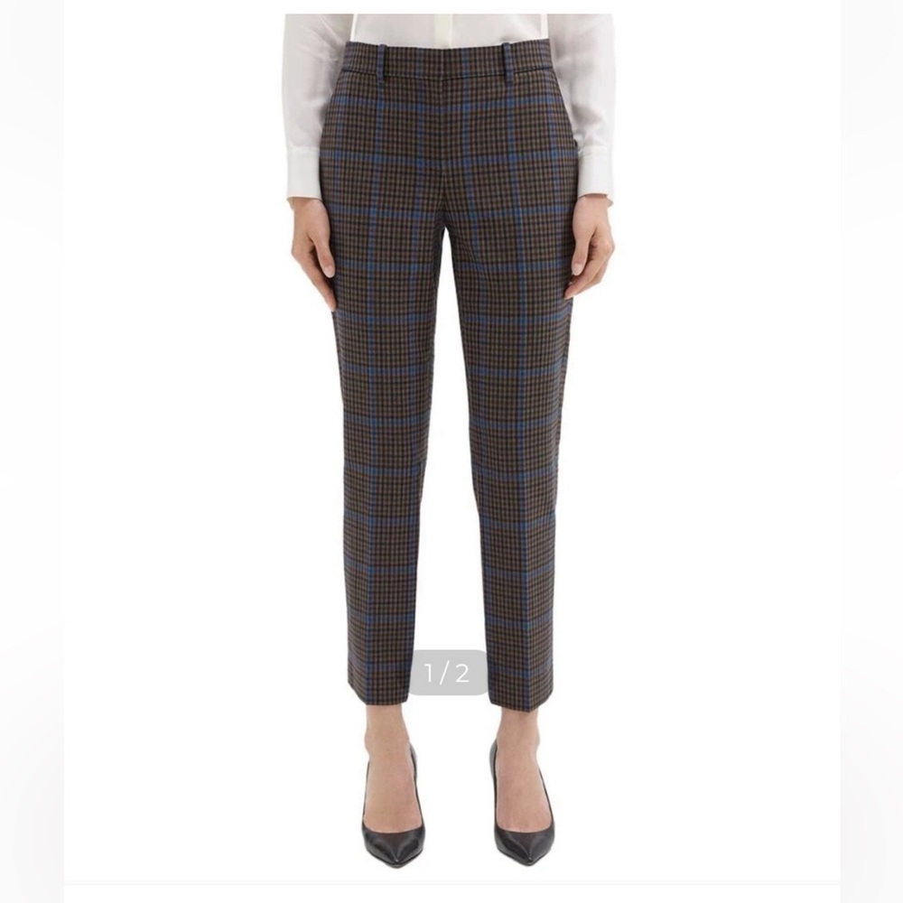 Theory Women's Plaid Testra Wool-Blend Ankle Pants - Brown and Blue